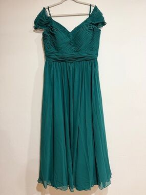 Morilee Elegant Forest Green Off-Shoulder Chiffon Dress